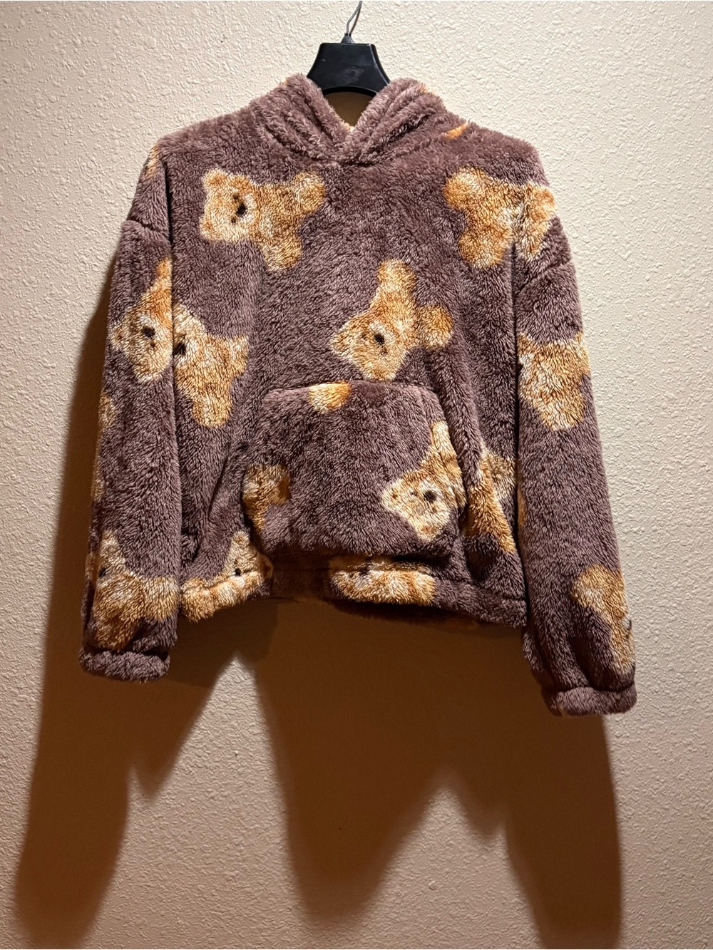 No Boundaries Plush Teddy Hoodie Sweater - Brown & Tan